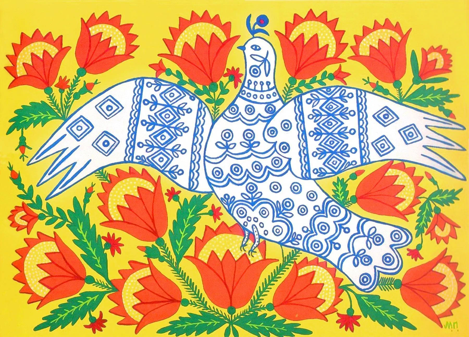 Original 'A Dove Has Spread Her Wings and Asks for Peace' by Maria Prymachenko